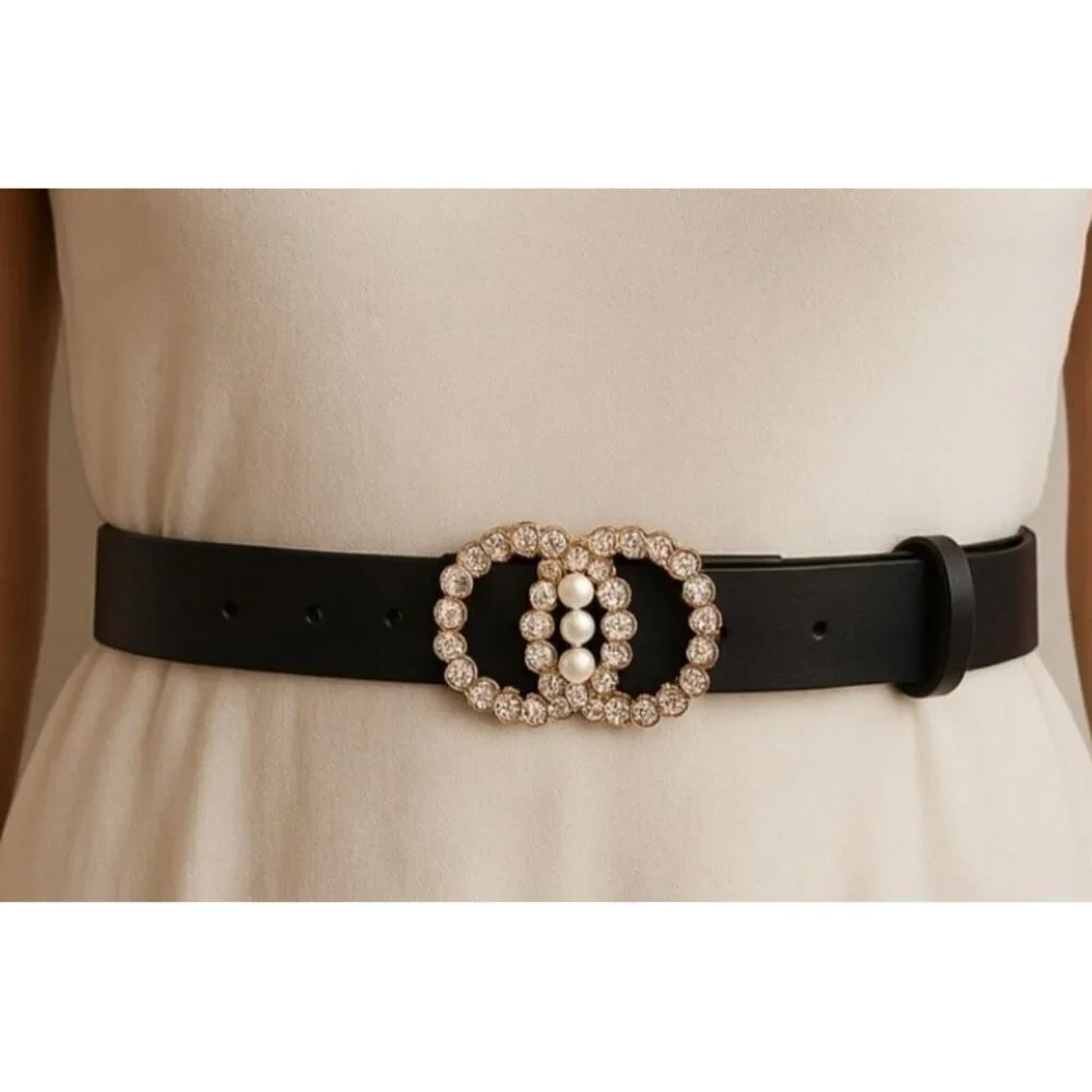 Primark Waist Belt with Pearl Rhinestone Buckle |Elegant Retro Glam Accessory S